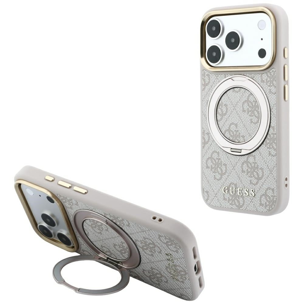 Guess Ring Stand 360 4G Classic Logo MagSafe dėklas iPhone 17 Pro Max / 18 Pro Max - rožinė -- iPhone 17 Pro Max / iPhone...