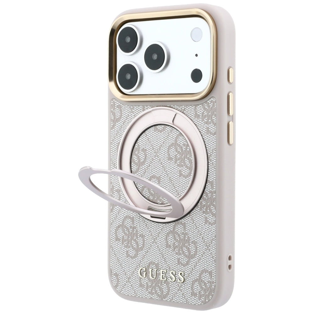 Guess Ring Stand 360 4G Classic Logo MagSafe dėklas iPhone 17 Pro Max / 18 Pro Max - rožinė -- iPhone 17 Pro Max / iPhone...