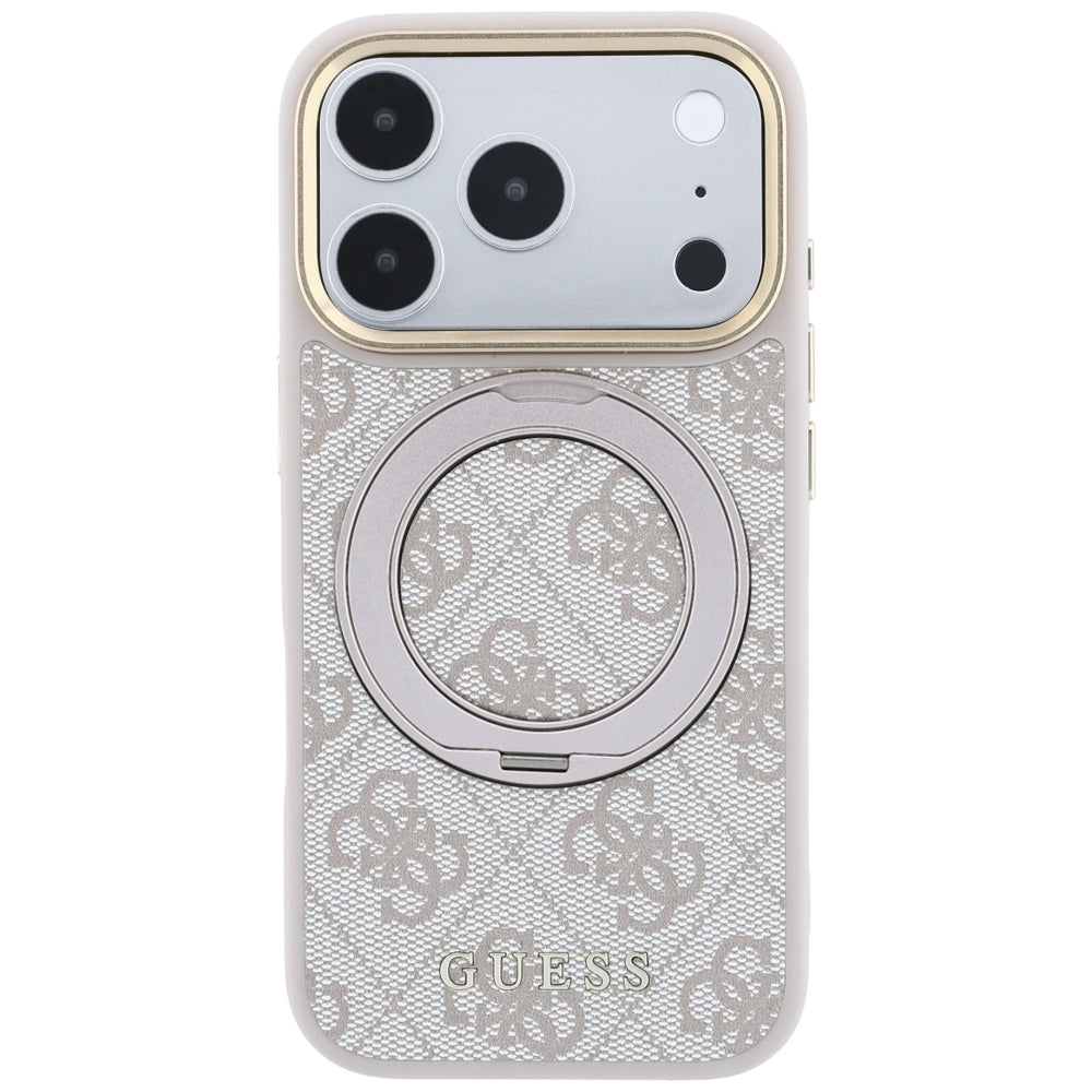Guess Ring Stand 360 4G Classic Logo MagSafe dėklas iPhone 17 Pro Max / 18 Pro Max - rožinė -- iPhone 17 Pro Max / iPhone...