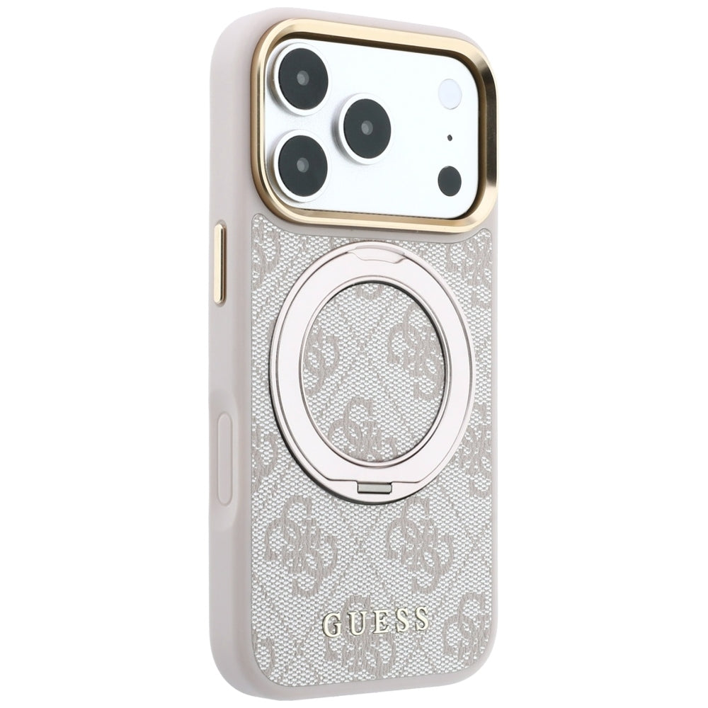 Guess Ring Stand 360 4G Classic Logo MagSafe dėklas iPhone 17 Pro Max / 18 Pro Max - rožinė -- iPhone 17 Pro Max / iPhone...