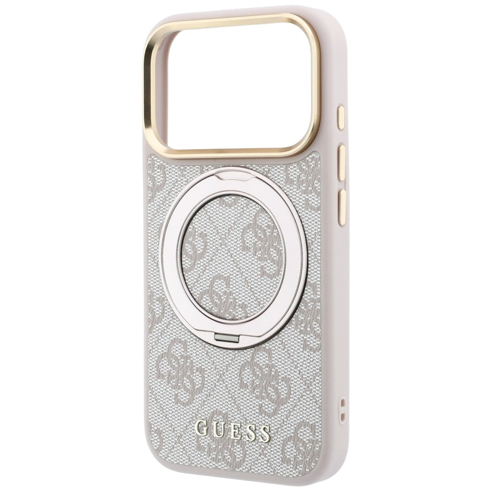 Guess Ring Stand 360 4G Classic Logo MagSafe dėklas iPhone 17 Pro Max / 18 Pro Max - rožinė -- iPhone 17 Pro Max / iPhone...