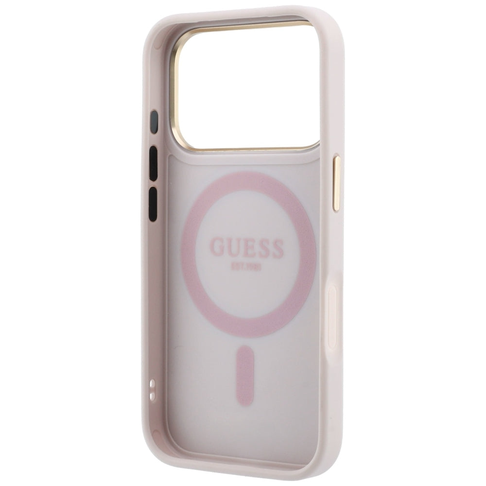 Guess Ring Stand 360 4G Classic Logo MagSafe dėklas iPhone 17 Pro Max / 18 Pro Max - rožinė -- iPhone 17 Pro Max / iPhone...