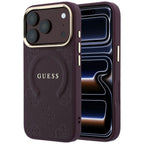 Guess Saffiano Peony & Ring MagSafe dėklas iPhone 17 Pro / 18 Pro - tamsiai raudona -- iPhone 17 Pro / iPhone 18 Pro