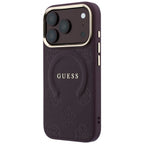 Guess Saffiano Peony & Ring MagSafe dėklas iPhone 17 Pro / 18 Pro - tamsiai raudona -- iPhone 17 Pro / iPhone 18 Pro
