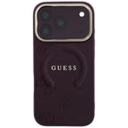 Guess Saffiano Peony & Ring MagSafe dėklas iPhone 17 Pro / 18 Pro - tamsiai raudona -- iPhone 17 Pro / iPhone 18 Pro