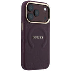 Guess Saffiano Peony & Ring MagSafe dėklas iPhone 17 Pro / 18 Pro - tamsiai raudona -- iPhone 17 Pro / iPhone 18 Pro