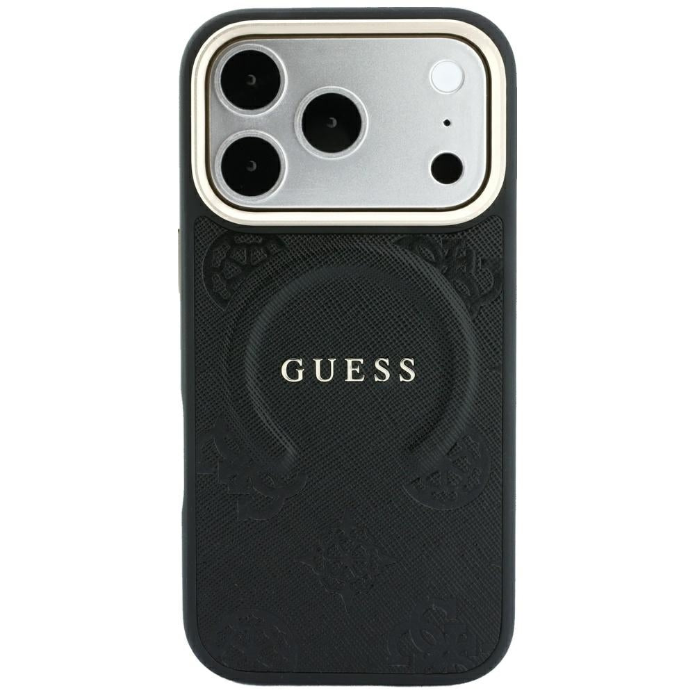 Guess Saffiano Peony & Ring MagSafe dėklas iPhone 17 Pro / 18 Pro - juoda -- iPhone 17 Pro / iPhone 18 Pro