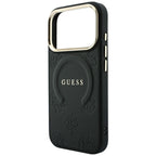 Guess Saffiano Peony & Ring MagSafe dėklas iPhone 17 Pro / 18 Pro - juoda -- iPhone 17 Pro / iPhone 18 Pro