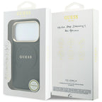 Guess Saffiano Peony & Ring MagSafe dėklas iPhone 17 Pro / 18 Pro - juoda -- iPhone 17 Pro / iPhone 18 Pro