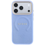 Guess Saffiano Peony & Ring MagSafe dėklas iPhone 17 Pro / 18 Pro - šviesiai mėlyna -- iPhone 17 Pro / iPhone 18 Pro