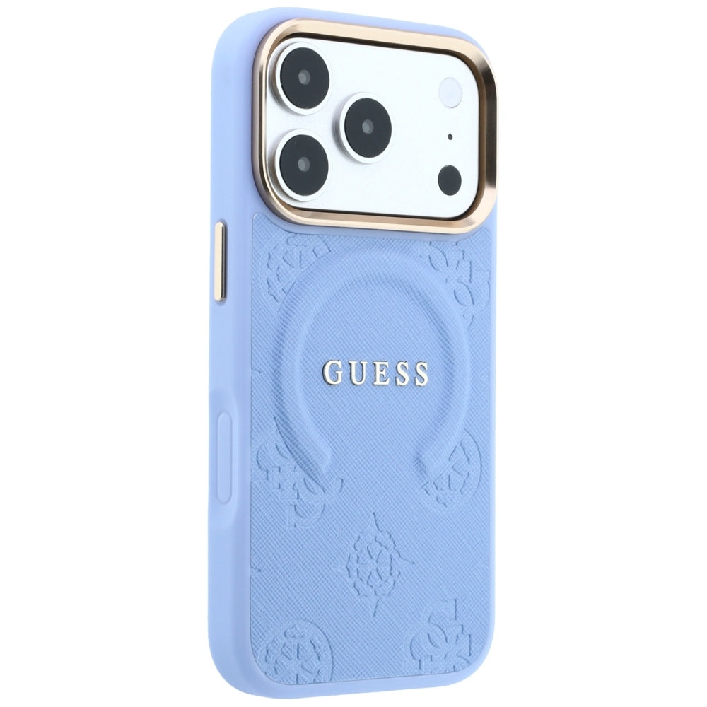 Guess Saffiano Peony & Ring MagSafe dėklas iPhone 17 Pro / 18 Pro - šviesiai mėlyna -- iPhone 17 Pro / iPhone 18 Pro