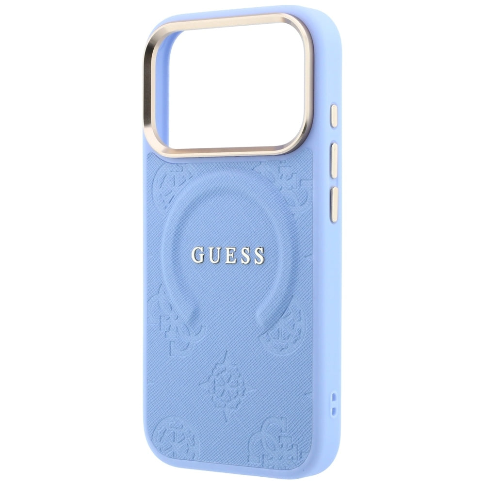 Guess Saffiano Peony & Ring MagSafe dėklas iPhone 17 Pro / 18 Pro - šviesiai mėlyna -- iPhone 17 Pro / iPhone 18 Pro