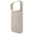 Guess Saffiano Peony & Ring MagSafe dėklas iPhone 17 Pro / 18 Pro - rožinė -- iPhone 17 Pro / iPhone 18 Pro