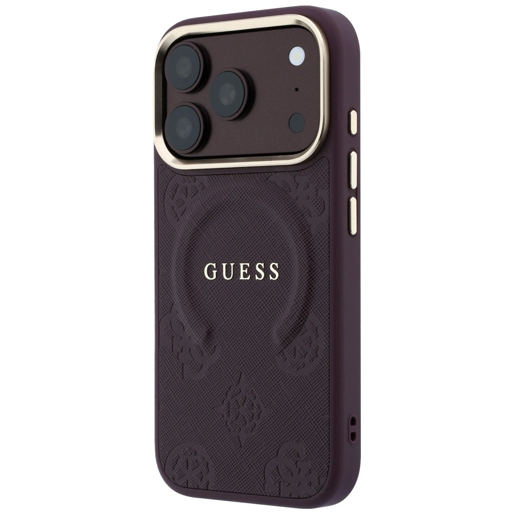 Guess Saffiano Peony & Ring MagSafe dėklas iPhone 17 Pro Max / 18 Pro Max - vyšninė -- iPhone 17 Pro Max / iPhone 18 Pro Max