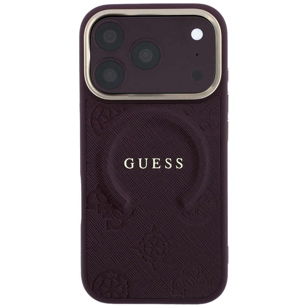 Guess Saffiano Peony & Ring MagSafe dėklas iPhone 17 Pro Max / 18 Pro Max - vyšninė -- iPhone 17 Pro Max / iPhone 18 Pro Max