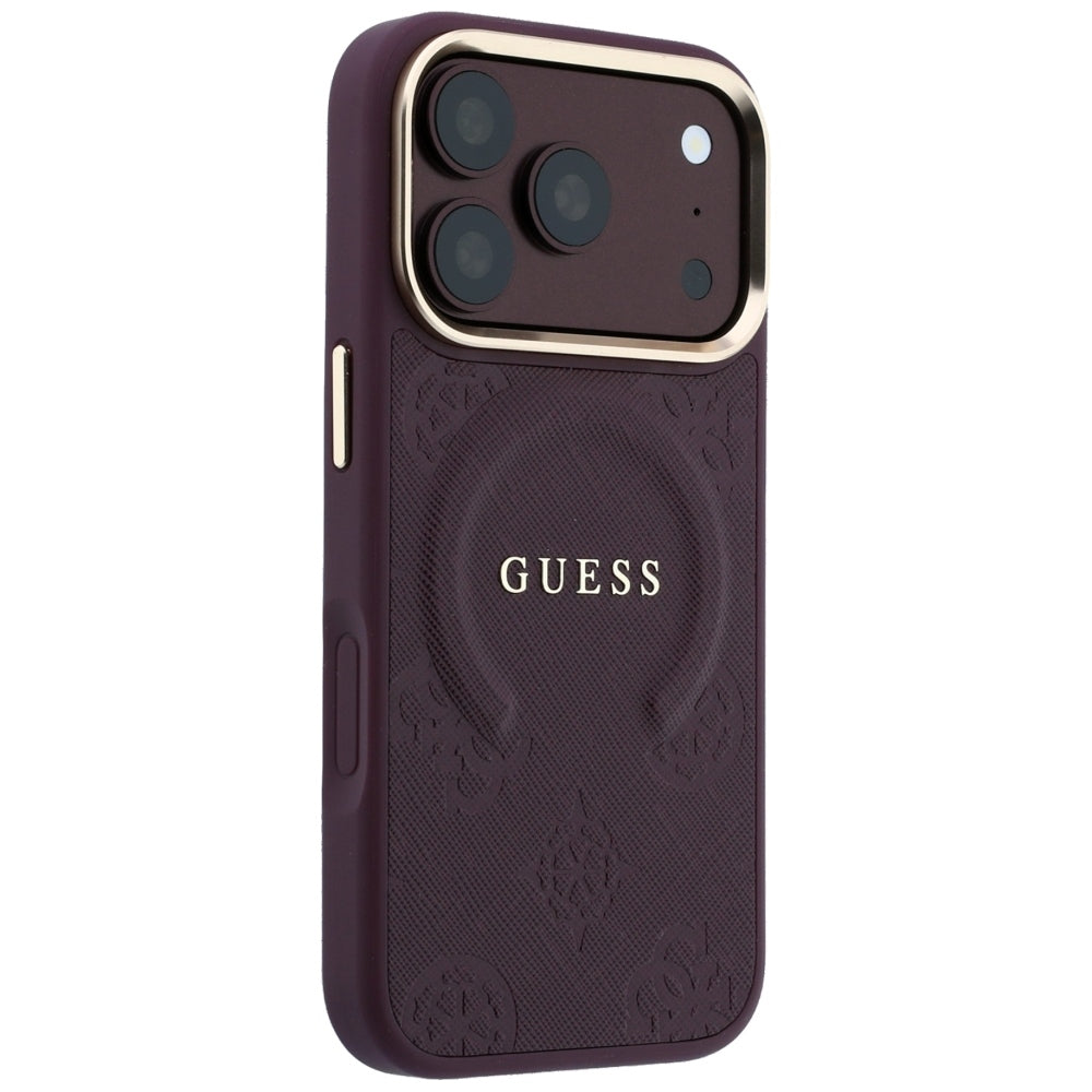 Guess Saffiano Peony & Ring MagSafe dėklas iPhone 17 Pro Max / 18 Pro Max - vyšninė -- iPhone 17 Pro Max / iPhone 18 Pro Max