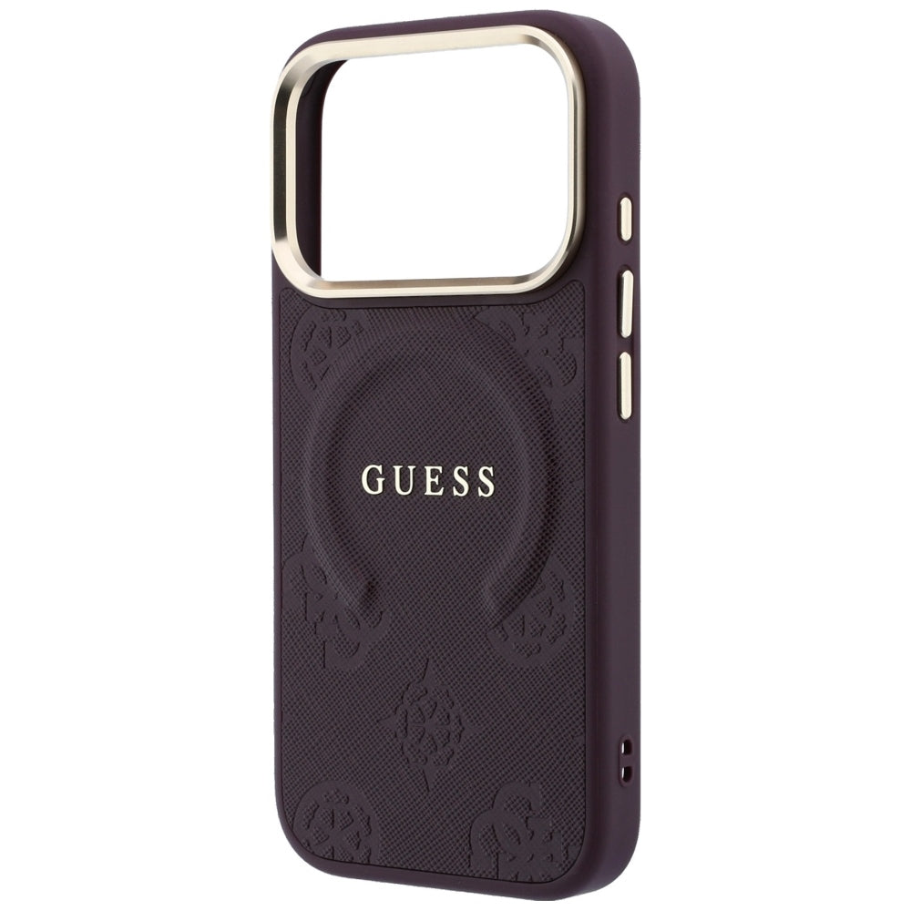 Guess Saffiano Peony & Ring MagSafe dėklas iPhone 17 Pro Max / 18 Pro Max - vyšninė -- iPhone 17 Pro Max / iPhone 18 Pro Max