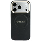 Guess Saffiano Peony & Ring MagSafe dėklas iPhone 17 Pro Max / 18 Pro Max - juoda -- iPhone 17 Pro Max / iPhone 18 Pro Max