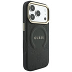 Guess Saffiano Peony & Ring MagSafe dėklas iPhone 17 Pro Max / 18 Pro Max - juoda -- iPhone 17 Pro Max / iPhone 18 Pro Max