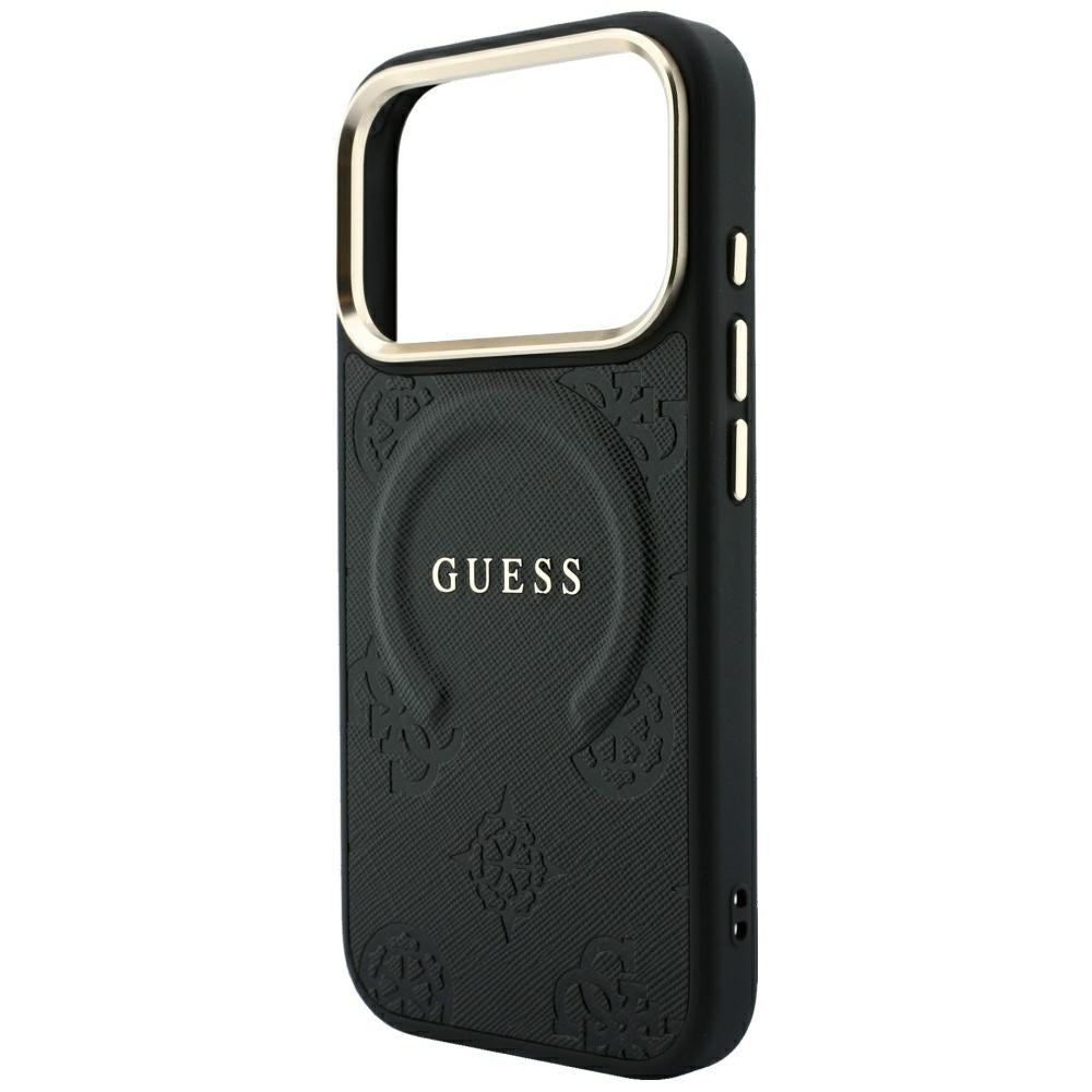 Guess Saffiano Peony & Ring MagSafe dėklas iPhone 17 Pro Max / 18 Pro Max - juoda -- iPhone 17 Pro Max / iPhone 18 Pro Max