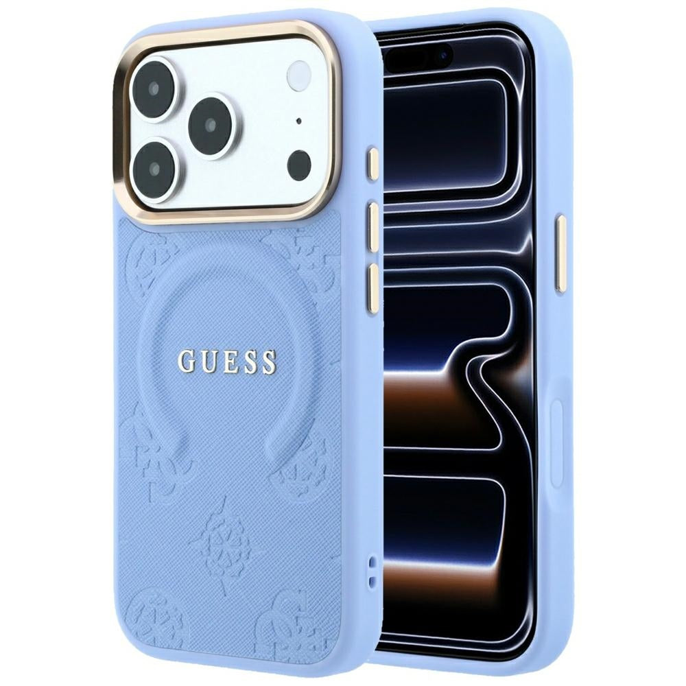 Guess Saffiano Peony & Ring MagSafe dėklas iPhone 17 Pro Max / 18 Pro Max - šviesiai mėlyna -- iPhone 17 Pro Max / iPhone...