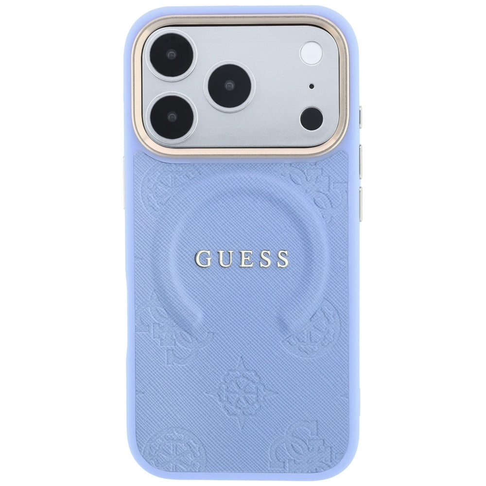 Guess Saffiano Peony & Ring MagSafe dėklas iPhone 17 Pro Max / 18 Pro Max - šviesiai mėlyna -- iPhone 17 Pro Max / iPhone...
