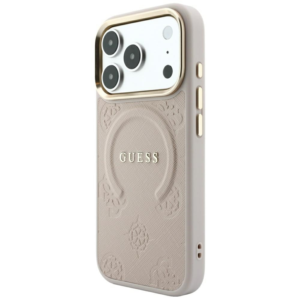 Guess Saffiano Peony & Ring MagSafe dėklas iPhone 17 Pro Max / 18 Pro Max - rožinė -- iPhone 17 Pro Max / iPhone 18 Pro Max