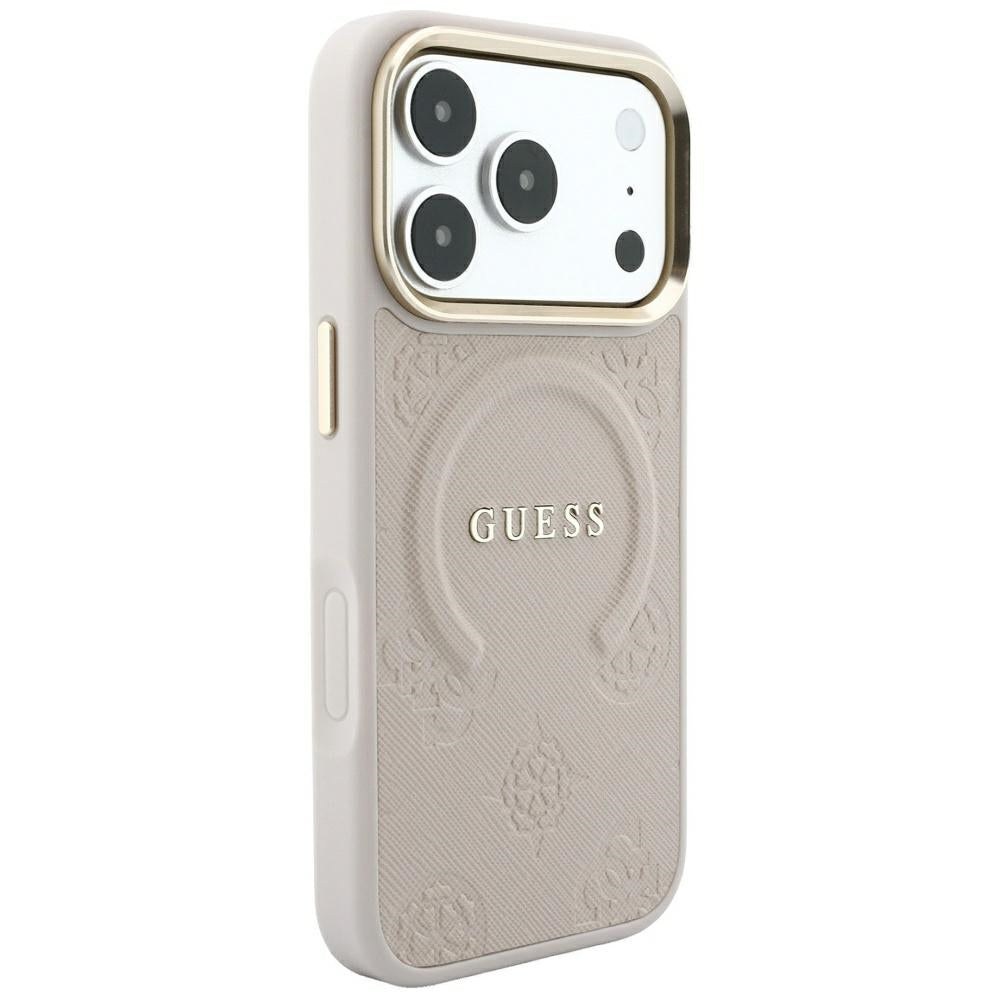 Guess Saffiano Peony & Ring MagSafe dėklas iPhone 17 Pro Max / 18 Pro Max - rožinė -- iPhone 17 Pro Max / iPhone 18 Pro Max