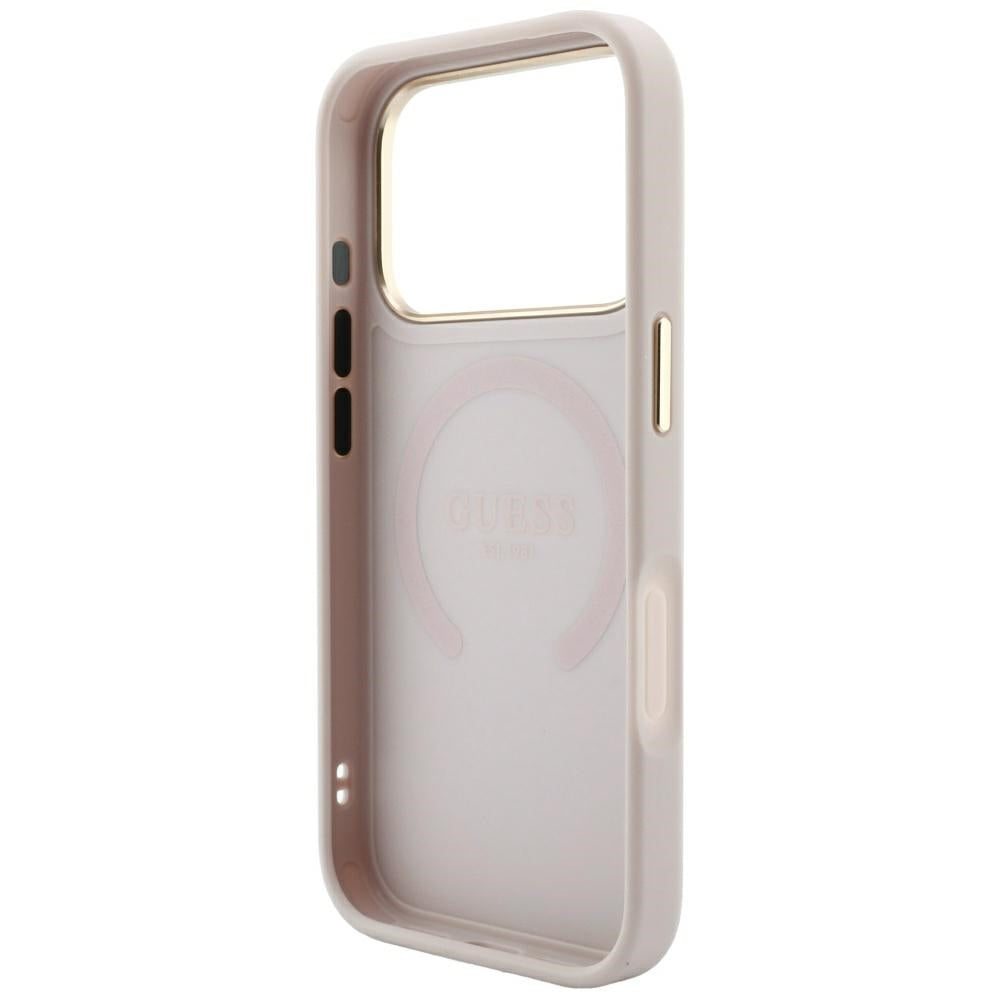 Guess Saffiano Peony & Ring MagSafe dėklas iPhone 17 Pro Max / 18 Pro Max - rožinė -- iPhone 17 Pro Max / iPhone 18 Pro Max