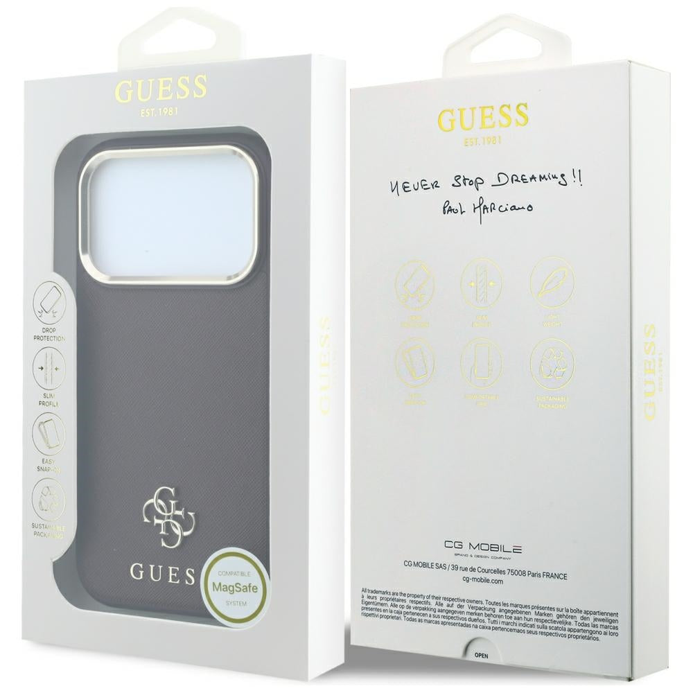 Guess Saffiano Small 4G & Classic Logo MagSafe Case for iPhone 18 Pro / 17 Pro - Vyšnia -- iPhone 18 Pro / iPhone 17 Pro