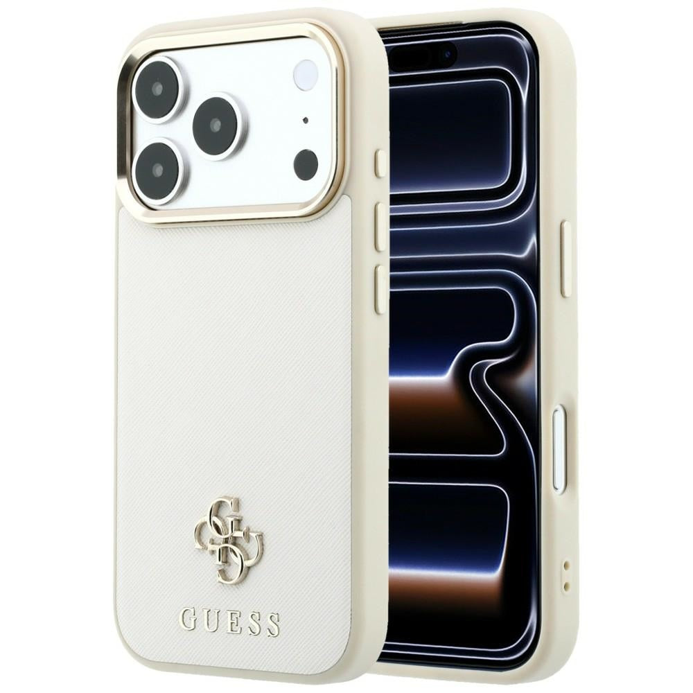 Guess Saffiano Small 4G & Classic Logo MagSafe dėklas iPhone 17 Pro Max / 18 Pro Max - smėlio -- iPhone 17 Pro Max /...