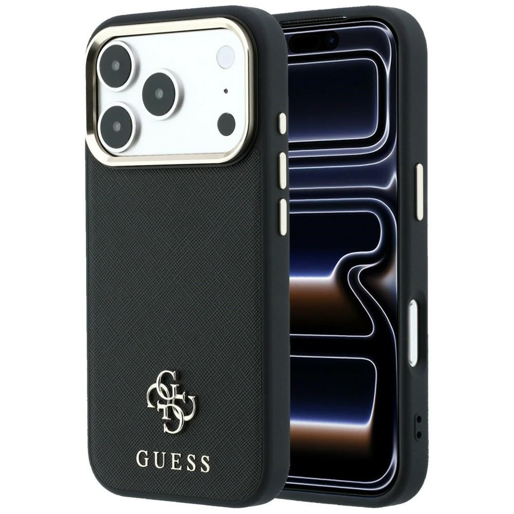 Guess Saffiano Small 4G ir Classic Logo MagSafe dėklas iPhone 17 Pro Max / 18 Pro Max - Juoda -- iPhone 17 Pro Max /...