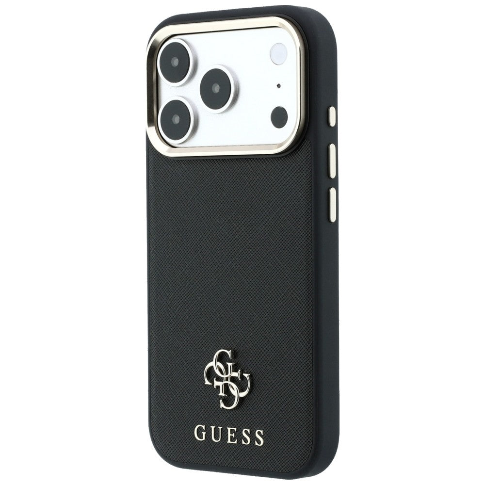 Guess Saffiano Small 4G ir Classic Logo MagSafe dėklas iPhone 17 Pro Max / 18 Pro Max - Juoda -- iPhone 17 Pro Max /...