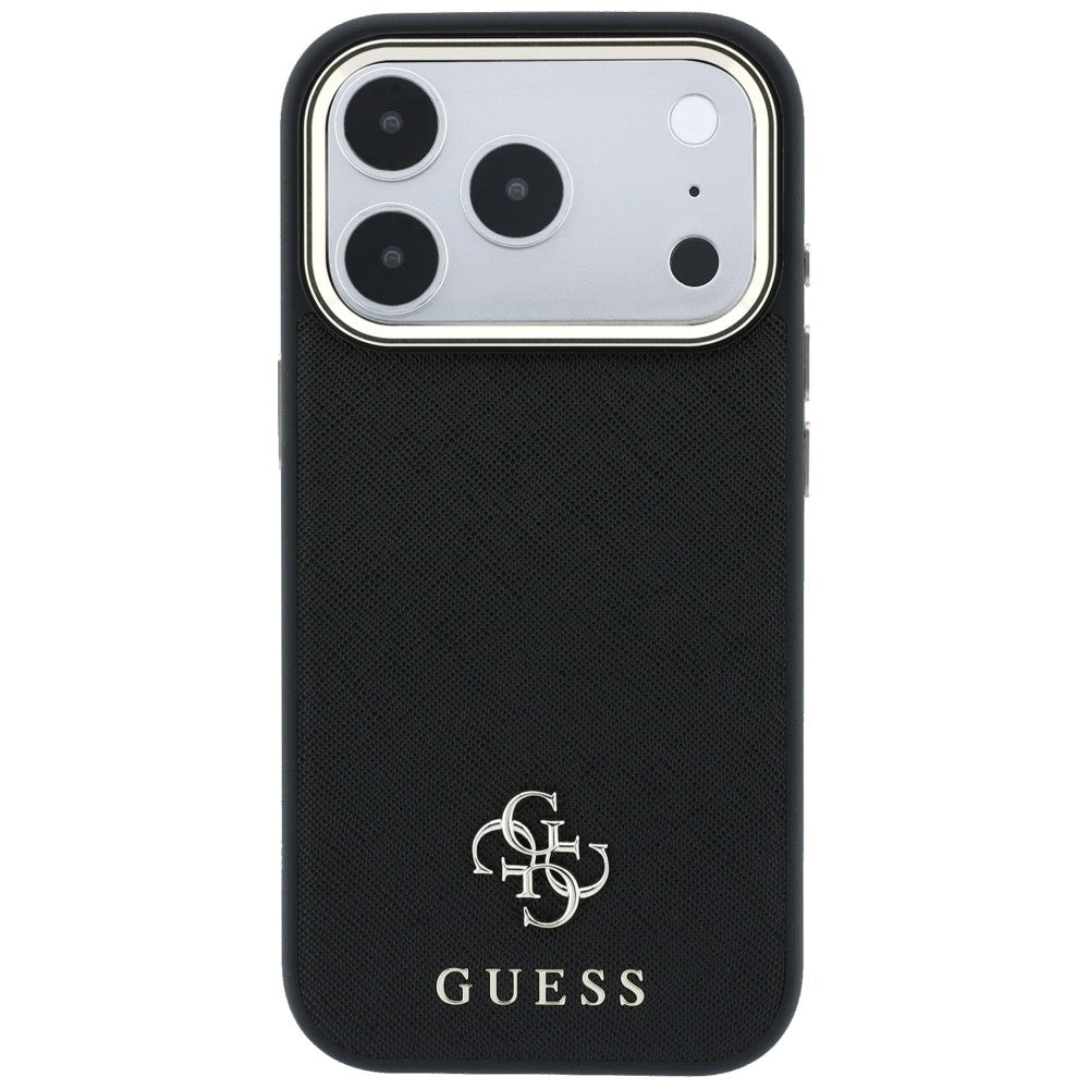 Guess Saffiano Small 4G ir Classic Logo MagSafe dėklas iPhone 17 Pro Max / 18 Pro Max - Juoda -- iPhone 17 Pro Max /...