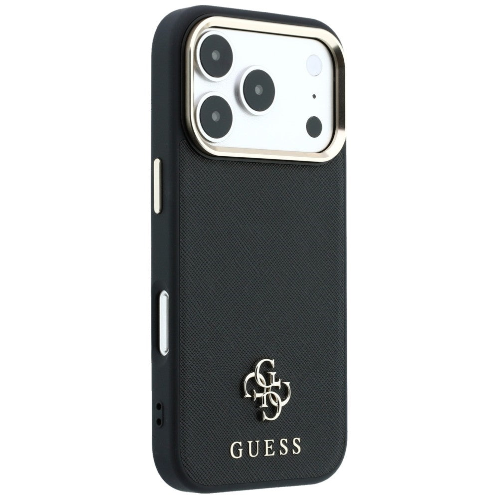 Guess Saffiano Small 4G ir Classic Logo MagSafe dėklas iPhone 17 Pro Max / 18 Pro Max - Juoda -- iPhone 17 Pro Max /...