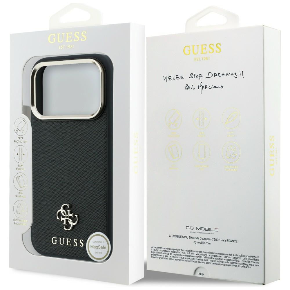 Guess Saffiano Small 4G ir Classic Logo MagSafe dėklas iPhone 17 Pro Max / 18 Pro Max - Juoda -- iPhone 17 Pro Max /...