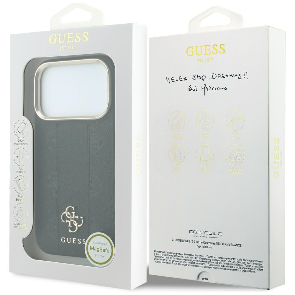 Guess Stripe Peony 4G Logo MagSafe dėklas iPhone 17 Pro / 18 Pro - Juoda -- iPhone 17 Pro / iPhone 18 Pro
