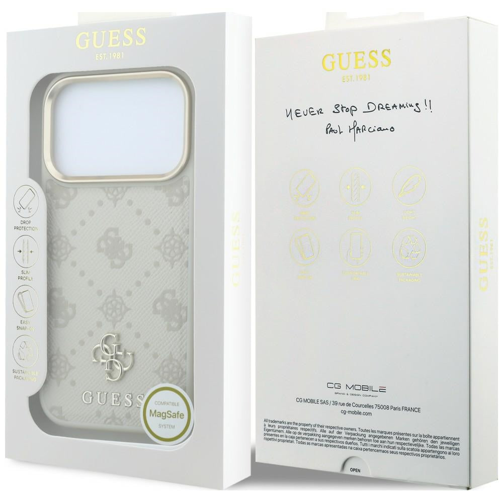 Guess Stripe Peony 4G Logo MagSafe dėklas iPhone 18 Pro Max / 17 Pro Max - Kreminė -- iPhone 18 Pro Max / iPhone 17 Pro Max