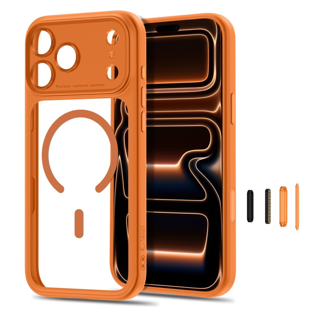 Tech-Protect MagPeak MagSafe CC dėklas Apple iPhone 18 Pro Max / 17 Pro Max - skaidrus oranžinis -- iPhone 18 Pro Max /...
