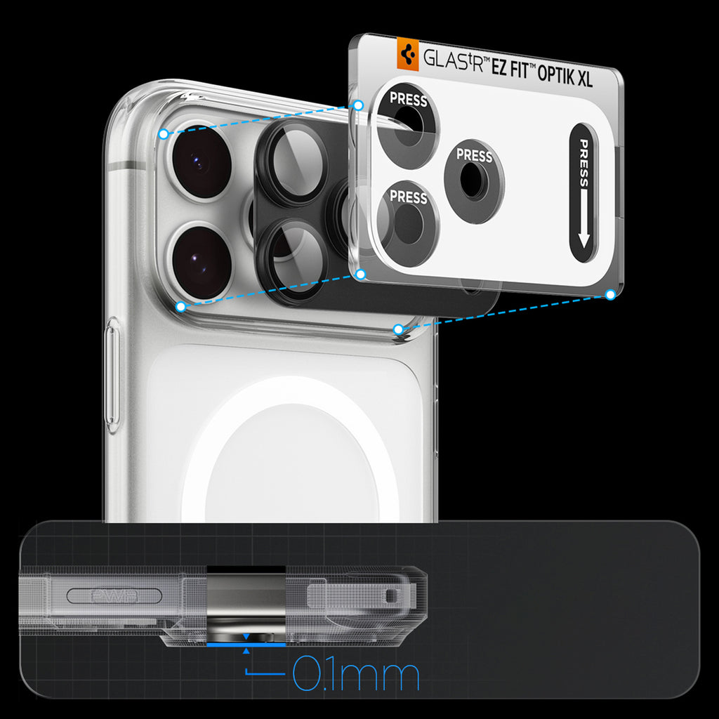Spigen Optik Pro XL Glas.tR EZ Fit grūdintas stiklas fotoaparato ekrano apsaugiklis skirtas Apple iPhone 18 Pro - Tamsi...