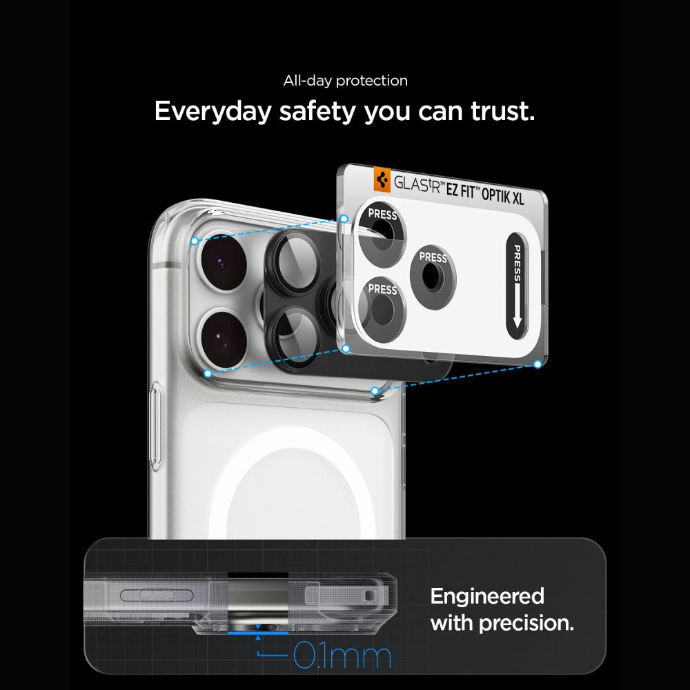 Spigen Optik Pro XL Glas.tR EZ Fit grūdintas stiklas fotoaparato ekrano apsaugiklis skirtas Apple iPhone 18 Pro - Tamsi...