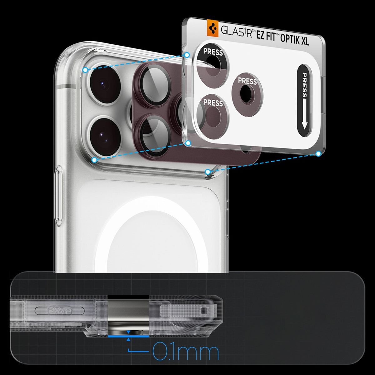 Spigen Optik Pro XL GLAS.TR EZ FIT grūdinto stiklo apsauga iPhone 18 Pro Max - Tamsi vyšnia -- iPhone 18 Pro Max