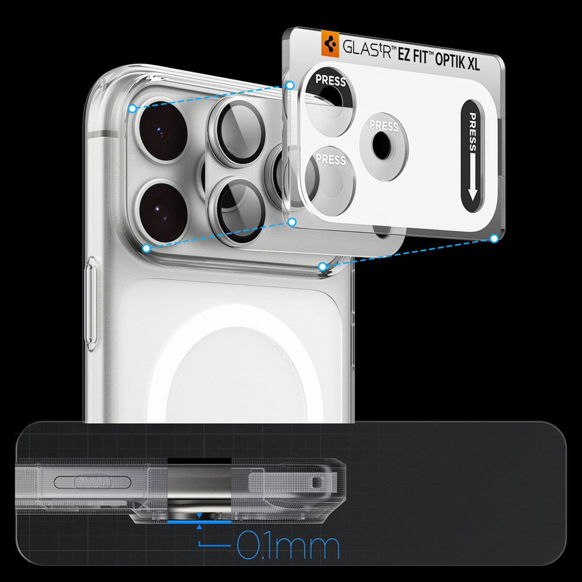 Spigen Optik Pro XL GLAS.TR EZ FIT grūdinto stiklo apsauga iPhone 18 Pro Max - Sidabrinė -- iPhone 18 Pro Max
