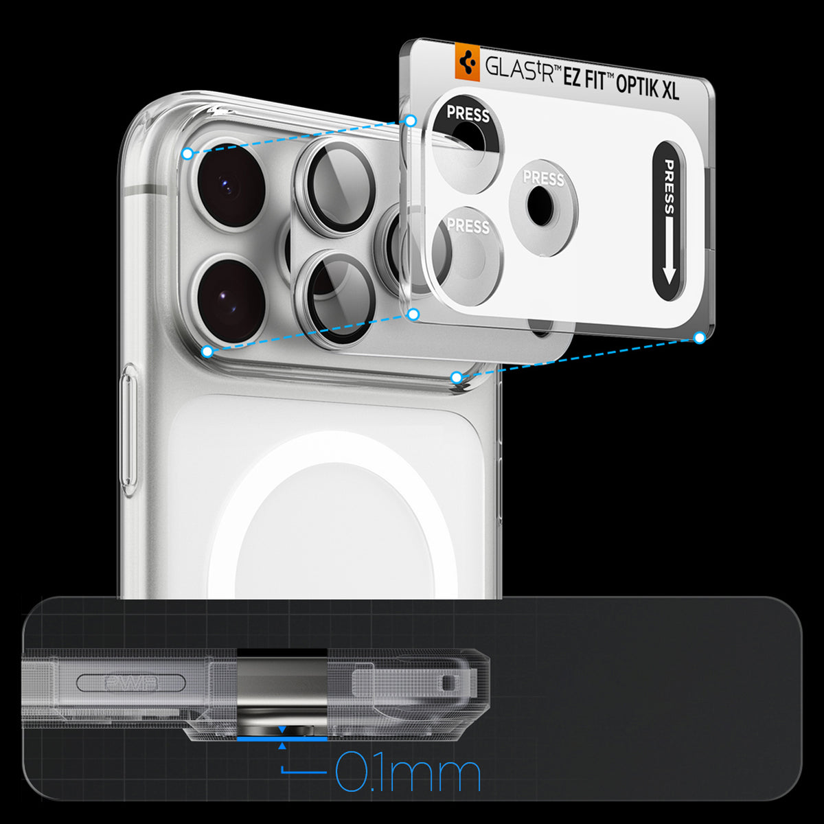 Spigen Optik Pro XL GLAS.TR EZ FIT apsauginis grūdintas stiklas iPhone 18 Pro - sidabrinis -- iPhone 18 Pro