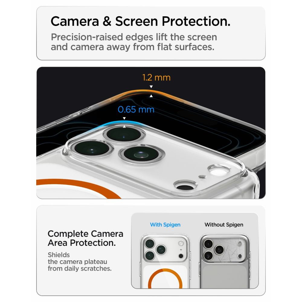 Spigen Ultra Hybrid MagSafe dėklas iPhone 18 Pro / 17 Pro - permatomas oranžinis -- iPhone 18 Pro / 17 Pro