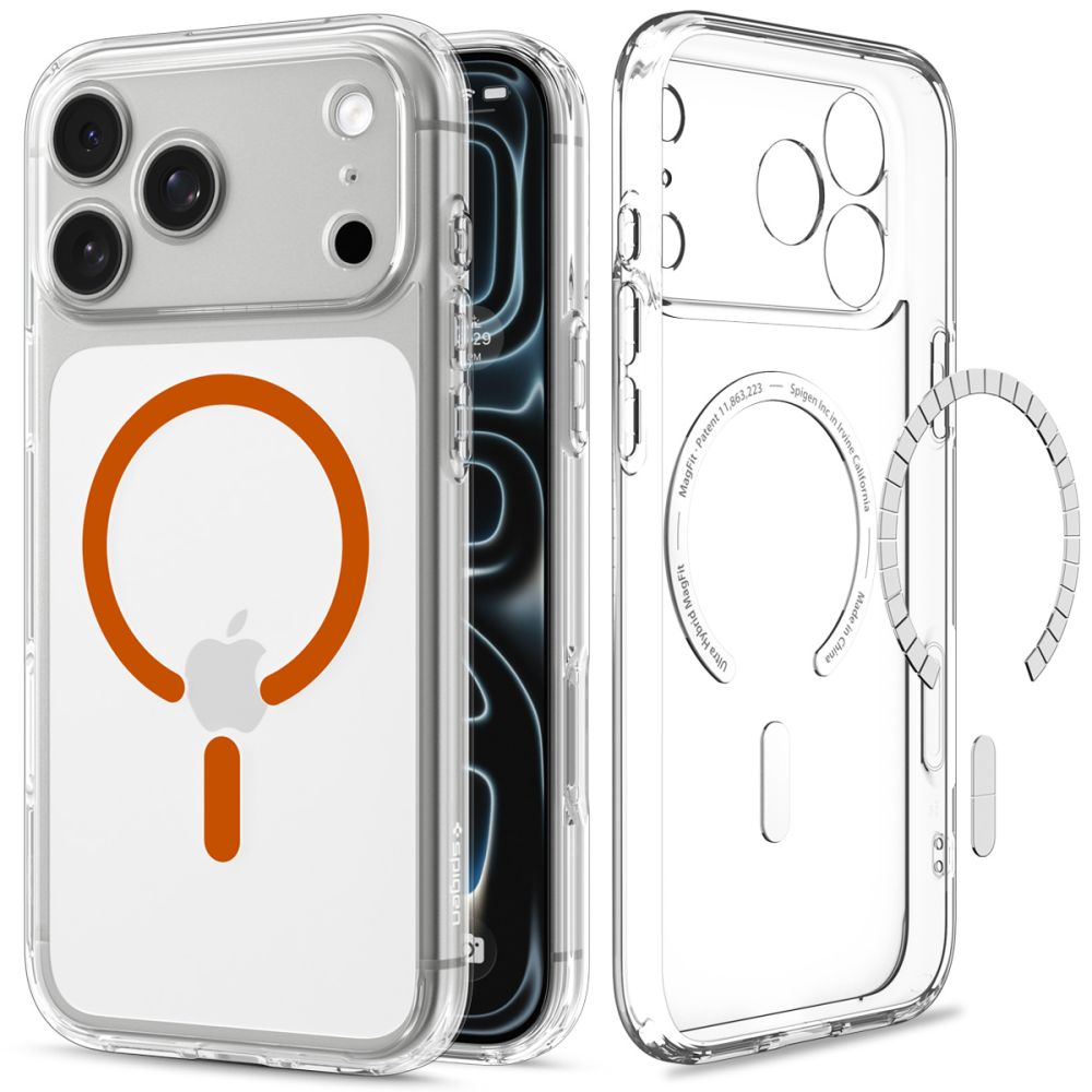 Spigen Ultra Hybrid MagSafe dėklas iPhone 18 Pro / 17 Pro - permatomas oranžinis -- iPhone 18 Pro / 17 Pro