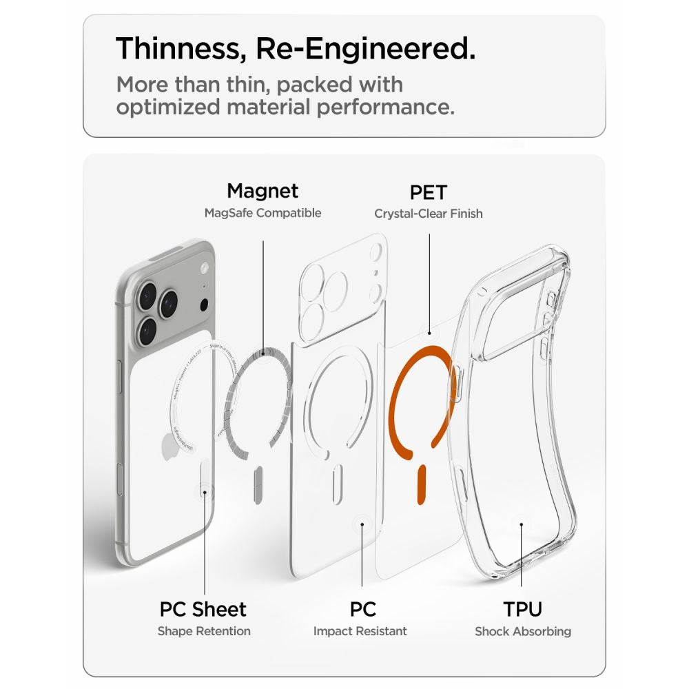 Spigen Ultra Hybrid MagSafe dėklas iPhone 18 Pro / 17 Pro - permatomas oranžinis -- iPhone 18 Pro / 17 Pro