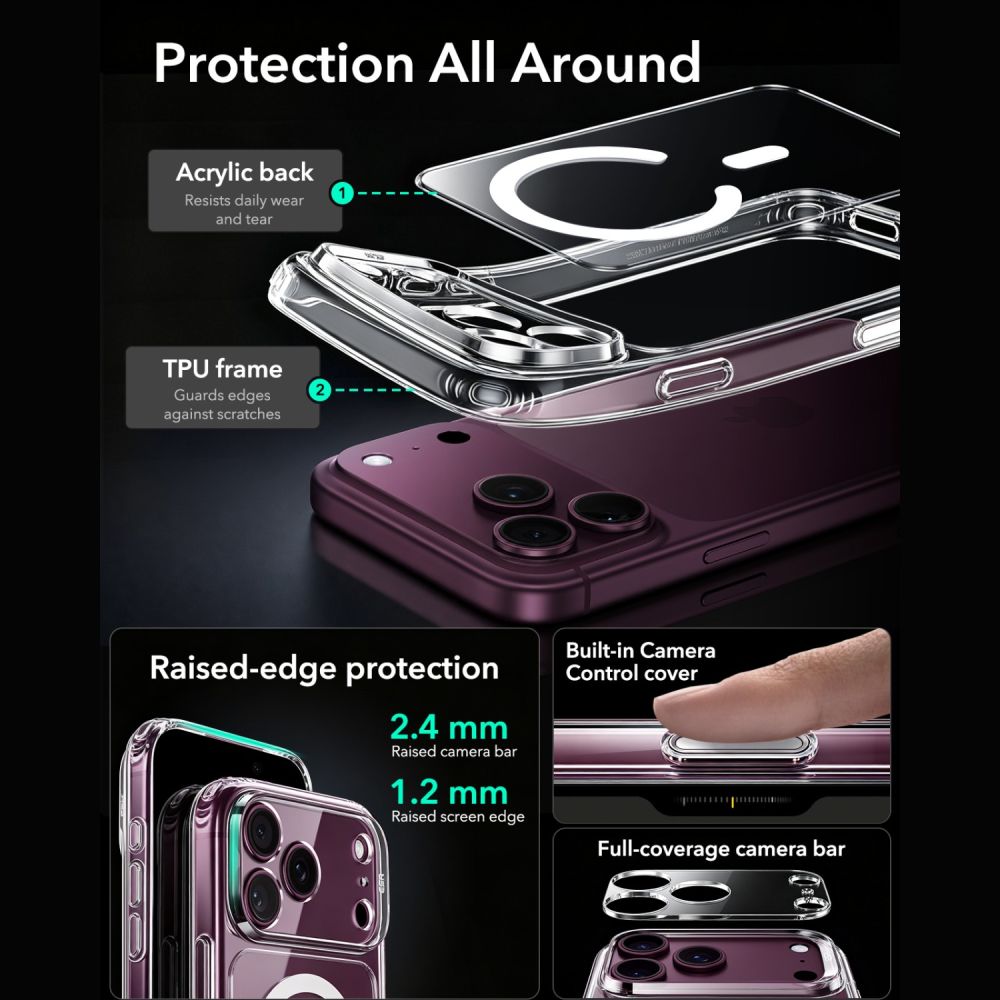 ESR Classic Hybrid MagSafe dėklas iPhone 18 Pro / 17 Pro - Skaidri -- iPhone 18 Pro / iPhone 17 Pro