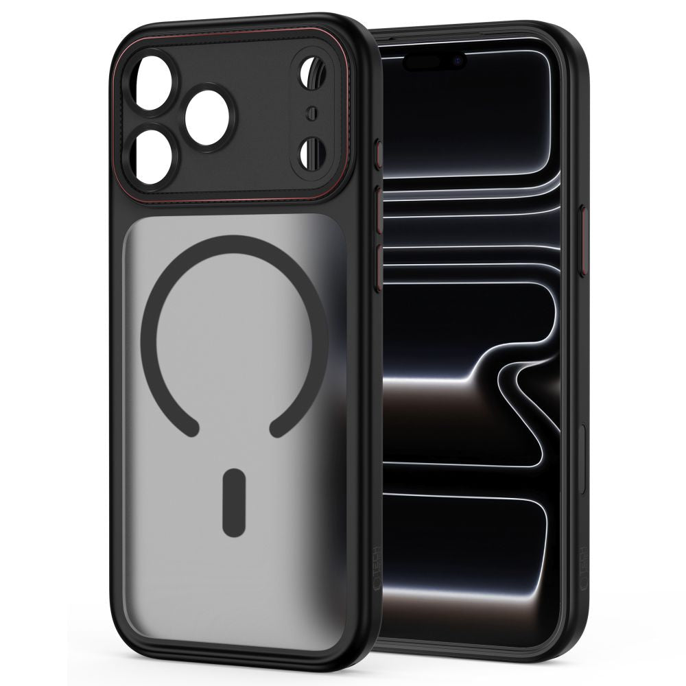 Tech-Protect MagCam MagSafe dėklas iPhone 18 Pro Max / 17 Pro Max - Matinis juodas ir raudonas -- iPhone 18 Pro Max /...