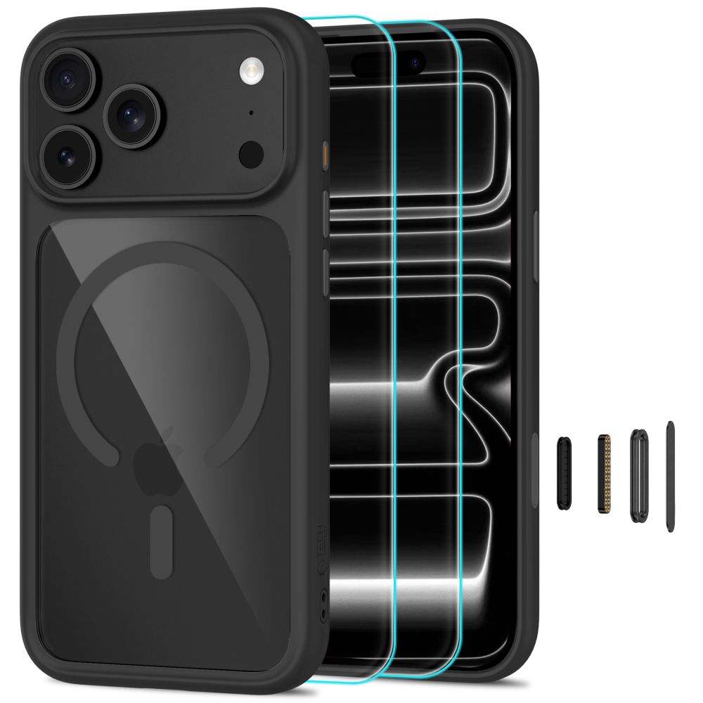 Tech-Protect MagOne CC MagSafe dėklas + grūdinti stikli 2-pakuotė skirta iPhone 18 Pro Max / 17 Pro Max - skaidri juoda...